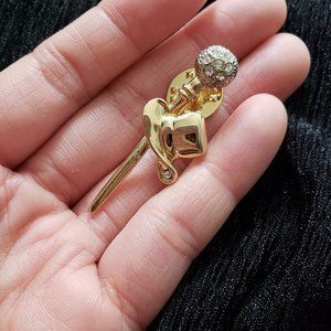 Gold Tone Top Hat and Cane Stick Pin with Jewels